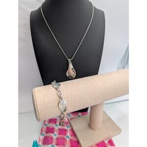 Brighton Scrollwork Teardrop Necklace & Bracelet Set Silver Tone Fashion Jewelry